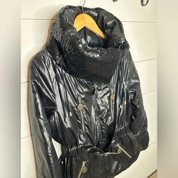 COOGI Black Sequins Winter Jacket Coat - Size Medium - Picture 11 of 13